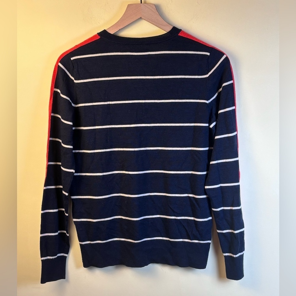Banana Republic Navy and Red Striped V-Neck Sweater - Picture 2 of 4